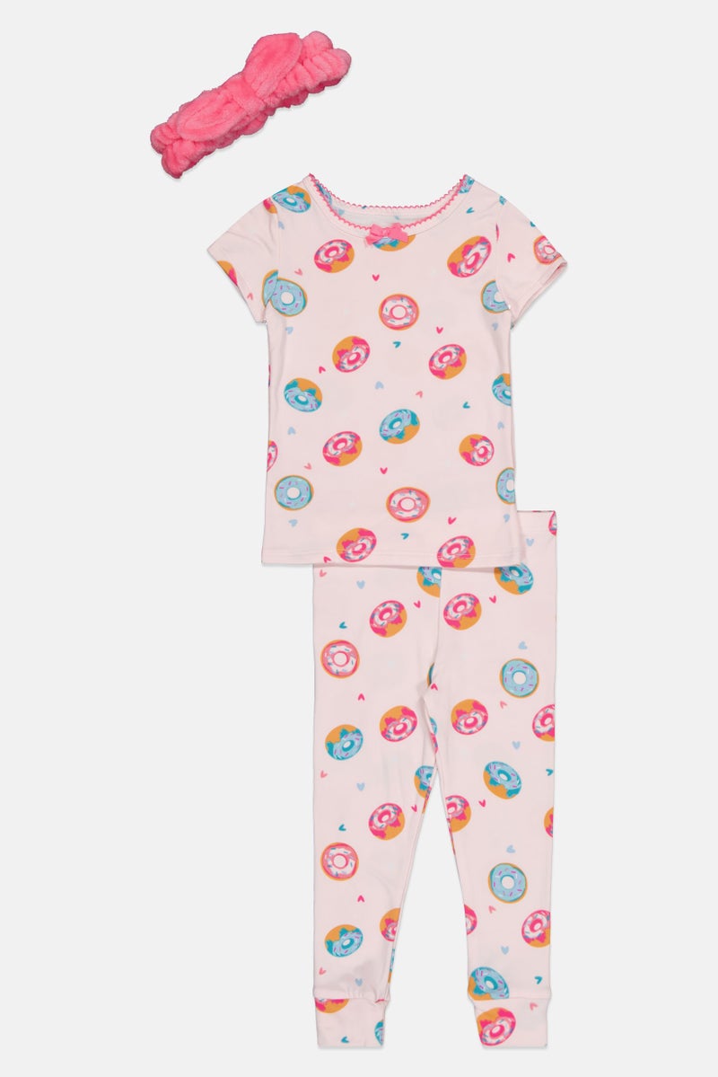 Betsey Johnson Toddlers Girl 3 Pieces Allover Print Pyjama Top And Bottom With Headband Set, Multicolor - Image 3